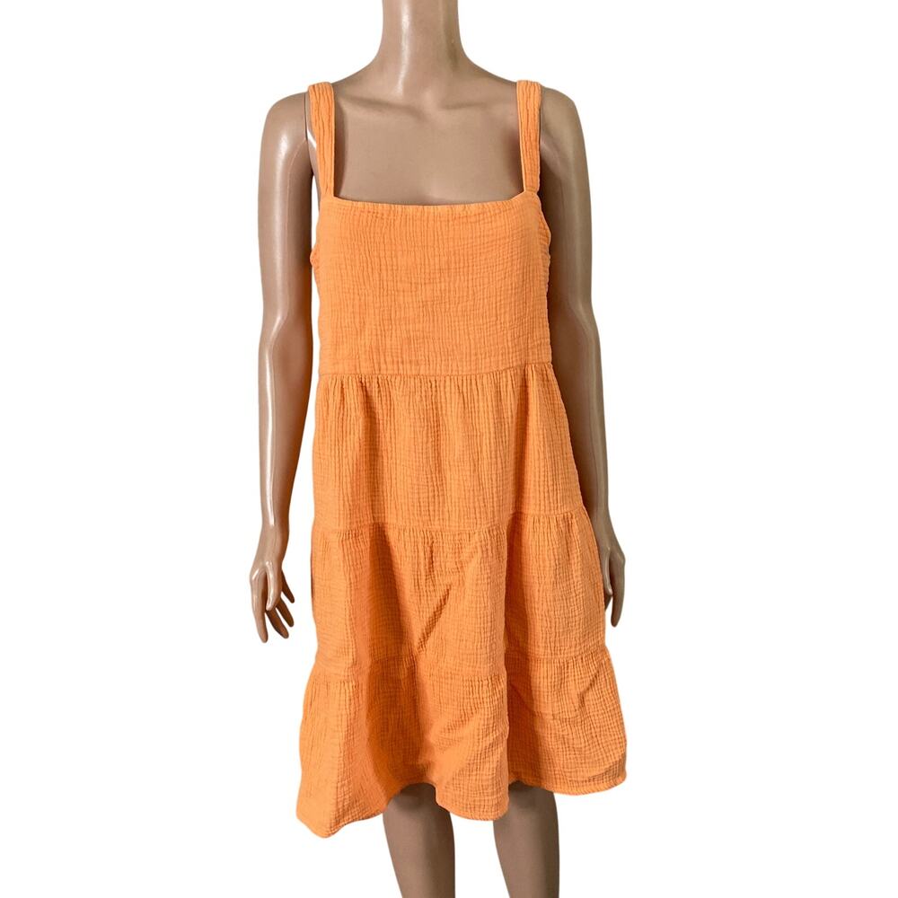 S’edge Orange Gauze Tiered Sundress Boho Sleeveless Midi Dress Size L - Picture 8 of 8